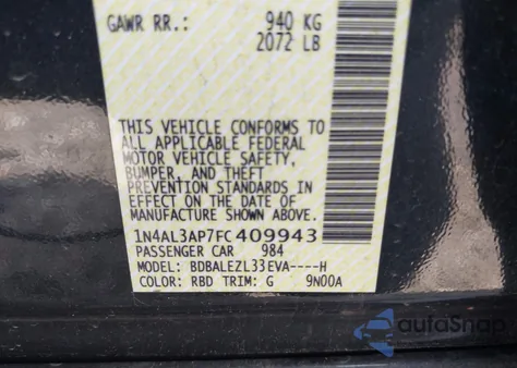 2015 Nissan Altima 2.5 S z USA, uszkodzony, nr VIN 1N4AL3AP7FC409943